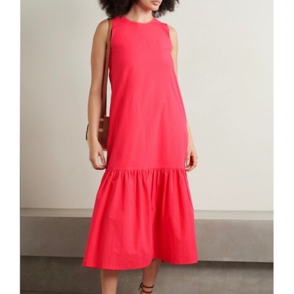 The Frankie Shop Loulou Dress Tiered Cotton Poplin Midi Pink Sleeveless‎ XS